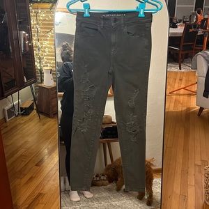 American Eagle Super Stretch Dark Green Ripped Jeans - size 2 short